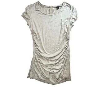 Ann Taylor Ruched Top Short Cap Sleeve Casual Career Beige Size‎ Medium Stretch